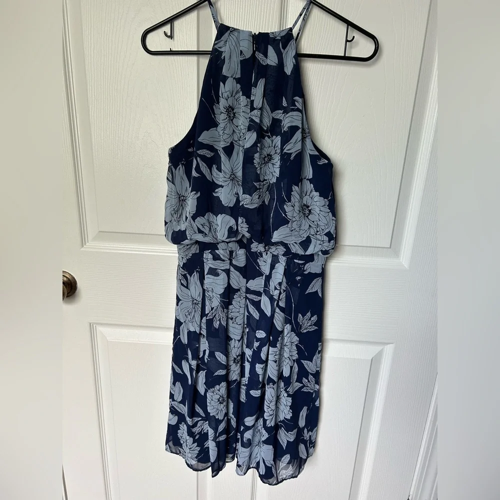 Eliza J Blue Floral Halter Pleated Midi Dress Size 6 - Picture 7 of 13